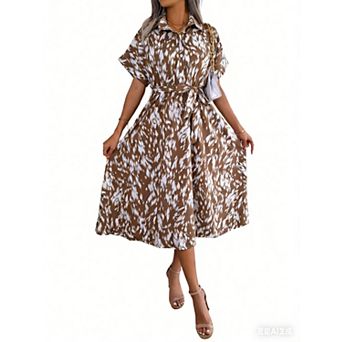 Women's Chiffon Dress Loose Fit Lapel Collar Midi Dress