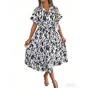 Women's Chiffon Dress Loose Fit Lapel Collar Midi Dress