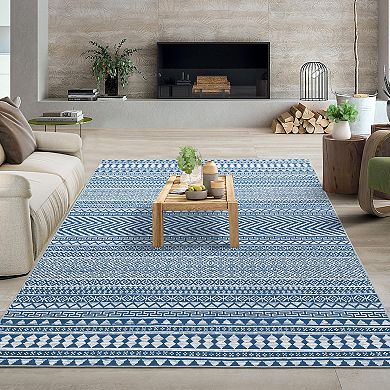 Boho Area Rug Low Pile Pet Friendly Non Slip Foldable Vacuum Clean Carpet for Kid's Room Playroom