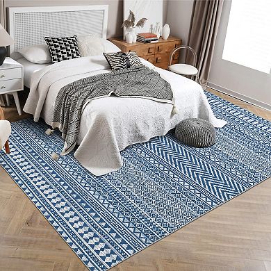 Boho Area Rug Low Pile Pet Friendly Non Slip Foldable Vacuum Clean Carpet for Kid's Room Playroom