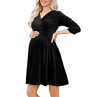 Women's Maternity Dress Velvet Retro V-Neck A-Line Holiday Dress Evening Dress
