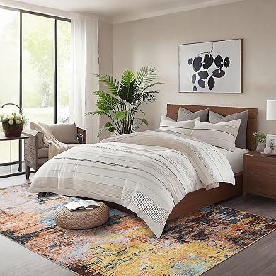 FairOnly Abstract Machine Washable Area Rug Low Pile Non Slip Foldable Rug for Living Room Bedroom