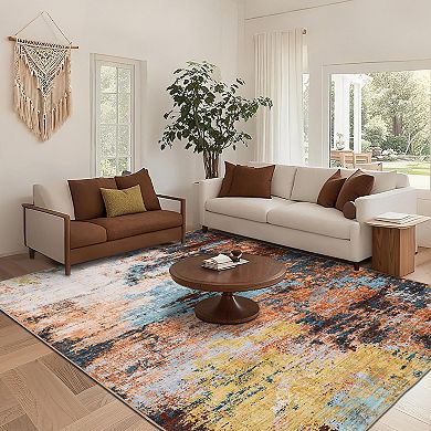 FairOnly Abstract Machine Washable Area Rug Low Pile Non Slip Foldable Rug for Living Room Bedroom