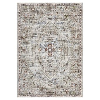 FairOnly Vintage Medallion Washable Area Rug Stain Resistant Ultra Thin Non Slip Rug for Living Room