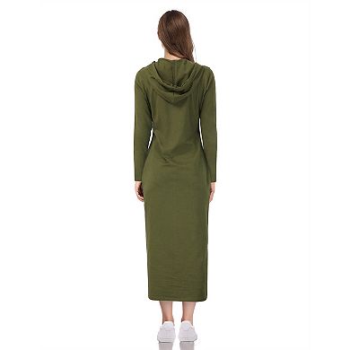 Women's Casual Long Sleeve Pocket Slim Pullover Maxi Hoodie Dress Sweatshirt Dresses