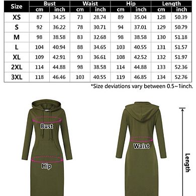 Women's Casual Long Sleeve Pocket Slim Pullover Maxi Hoodie Dress Sweatshirt Dresses
