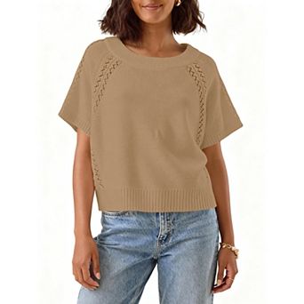 Women's Lightweight Short Sleeve Pullover Sweater Summer Casual Knit Tops