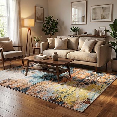 Abstract Area Rug Machine Washable Non Slip Non Shedding Stain Resistant Carpet for Bedroom Kitchen