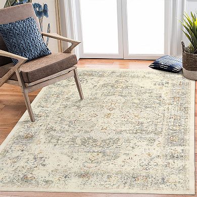 Medallion Area Rug Machine Washable Non Slip Non Shedding Stain Resistant Floor Cover for Bedroom