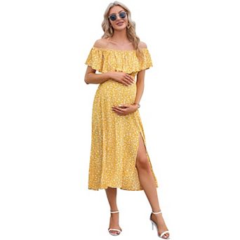 Women's Maternity Dress Off Shoulder Split A Line Casual Maxi Dress Photography Dress for Babyshower