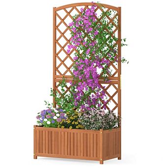 Costway 1 pc 63” Wood Planter Container with Diamond Trellis, Planter Box, Slat Base for Plants