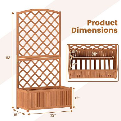 Costway 1 PCS 63” Wood Planter Container with Diamond Trellis, Planter Box, Slat Base for Plants
