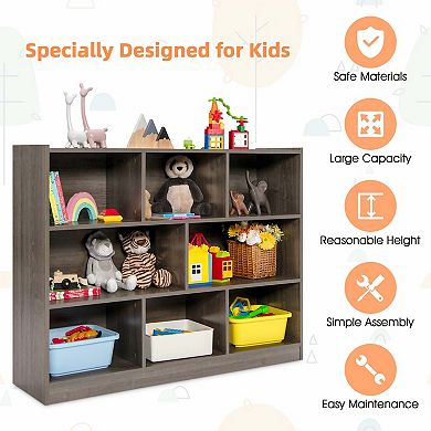 Costway 8 Cube 3-Tier Open Wooden Bookshelf Toy Storage Organizer with Anti-toppling Kits
