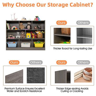Costway 8 Cube 3-Tier Open Wooden Bookshelf Toy Storage Organizer with Anti-toppling Kits
