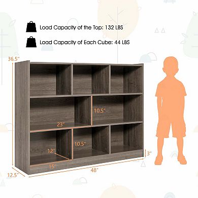 Costway 8 Cube 3-Tier Open Wooden Bookshelf Toy Storage Organizer with Anti-toppling Kits