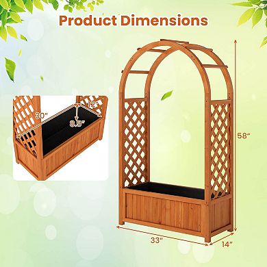 Costway 2 PCS Raised Garden Bed Wooden Elevated Planter Box with Lattice Trellis & Ached Roof