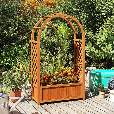 Costway 2 PCS Raised Garden Bed Wooden Elevated Planter Box with Lattice Trellis & Ached Roof