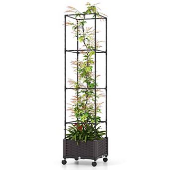 Costway 1 pc 67" Planter Raised Garden Bed with Planter Box &Trellis Adjustable Height