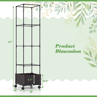 Costway 1 PCS 67" Planter Raised Garden Bed with Planter Box &Trellis Adjustable Height