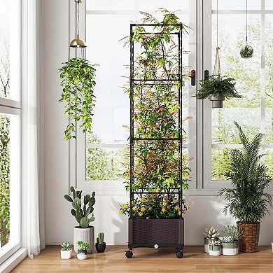 Costway 1 PCS 67" Planter Raised Garden Bed with Planter Box &Trellis Adjustable Height