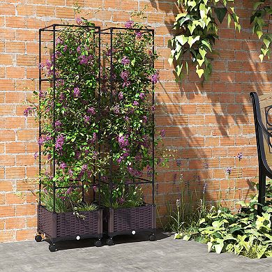 Costway 1 PCS 67" Planter Raised Garden Bed with Planter Box &Trellis Adjustable Height