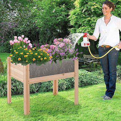 Costway Raised Wooden Garden Bed 24" Elevated Planter Box Plant Terrarium with Drain Holes