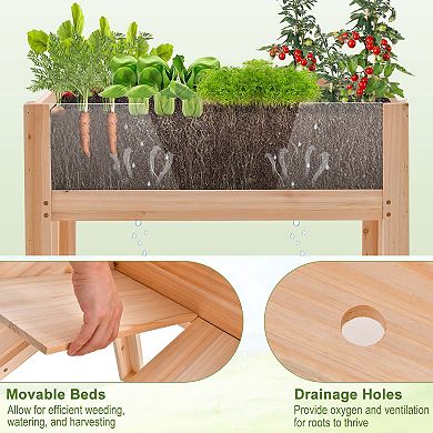 Costway Raised Wooden Garden Bed 24" Elevated Planter Box Plant Terrarium with Drain Holes