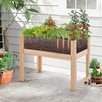 Costway Raised Wooden Garden Bed 24" Elevated Planter Box Plant Terrarium with Drain Holes