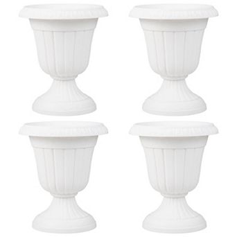 Costway 18 inch Tall Vintage Planters Set of 4 with Pedestal Base & Pre-marked Drain Hole White