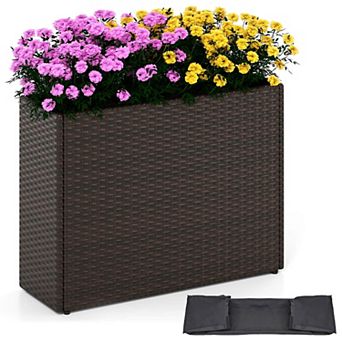 Costway 1 pc 24" Tall PE Rattan Planter Box with Removable Liner for Front Porch Patio