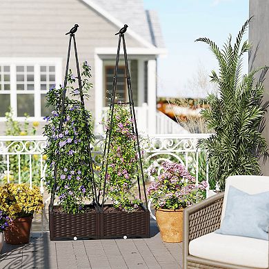 Costway 1 PCS Raised Garden Bed with Plant Box & Obelisk Trellis Lockable Wheels Cage Planter