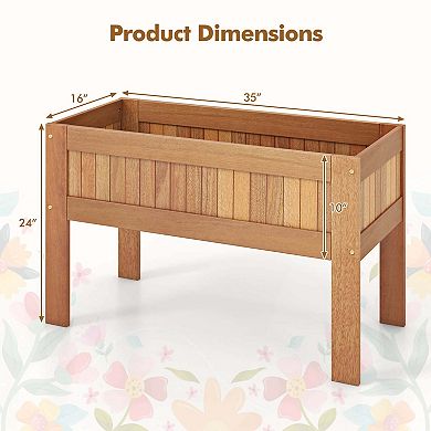 Costway Wooden Elevated Planter Box with Solid Wood Frame & Sturdy Legs Slatted Bottom