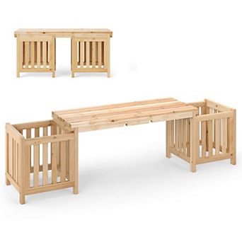 Costway Patio Wooden Bench with Planter 2 Side Flower Box Slot Design for Easy Assembly