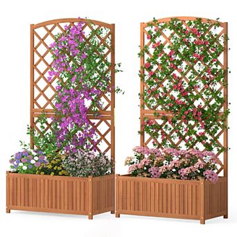 Costway 2 pc 63” Wood Planter Container with Diamond Trellis, Planter Box, Slat Base