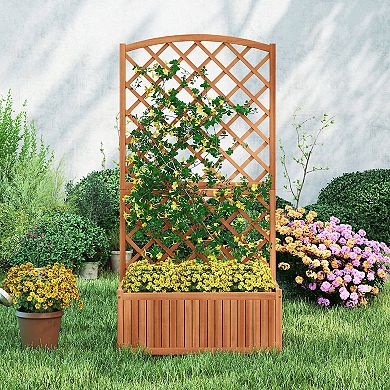 Costway 2 PCS 63” Wood Planter Container with Diamond Trellis, Planter Box, Slat Base
