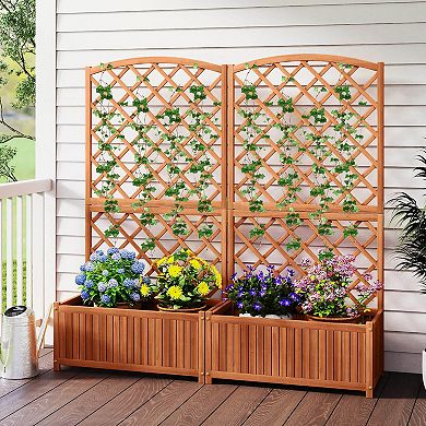 Costway 2 PCS 63” Wood Planter Container with Diamond Trellis, Planter Box, Slat Base