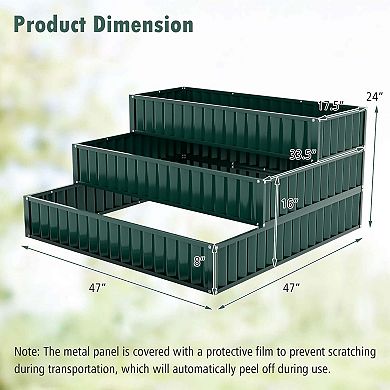 Costway 2 PCS 3-Tier Raised Garden Bed,47" x 47" x 24" Metal Outdoor Elevated Planter Box Green