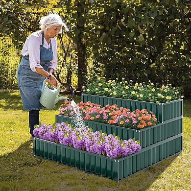 Costway 2 PCS 3-Tier Raised Garden Bed,47" x 47" x 24" Metal Outdoor Elevated Planter Box Green