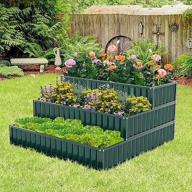 Costway 2 PCS 3-Tier Raised Garden Bed,47" x 47" x 24" Metal Outdoor Elevated Planter Box Green