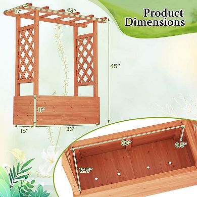 Costway 1 PCS Wooden Raised Garden Bed with Trellis & Hanging Roof Drainage Elevated Planter Box