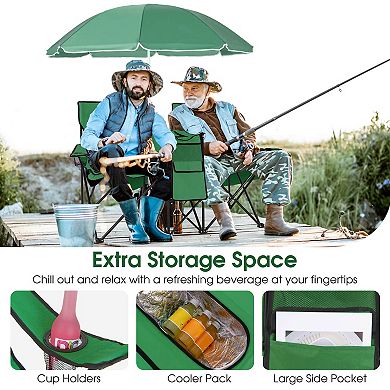 Costway Portable Folding Picnic Double Chair W/Umbrella Table Cooler Beach Camping