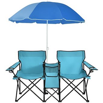 Costway Portable Folding Picnic Double Chair W/Umbrella Table Cooler Beach Camping