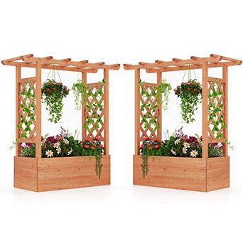 Costway 2 pc Raised Garden Bed with Trellis & Hanging Roof Drainage Elevated Planter Box