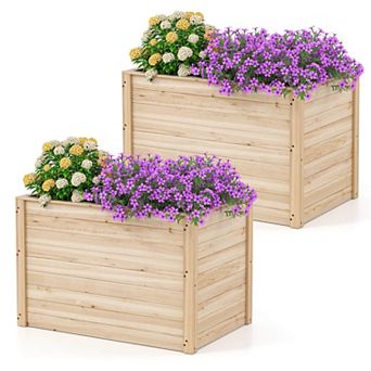 Costway 2 pc Elevated Planter Box with Open-Ended Base for Deep-Rooted Vegetable