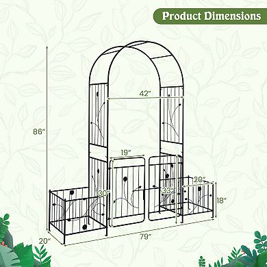 Costway 87" Garden Arbor Arched Lockable Gate Top Arbor Trellis with Side Planters