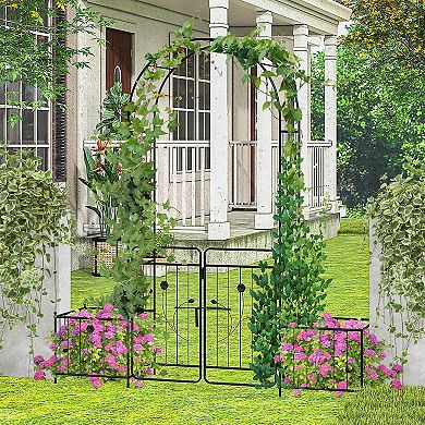 Costway 87" Garden Arbor Arched Lockable Gate Top Arbor Trellis with Side Planters