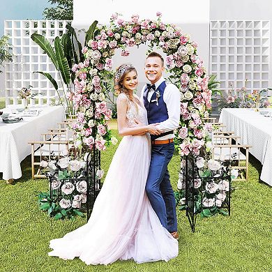 Costway 87" Garden Arbor Arched Lockable Gate Top Arbor Trellis with Side Planters