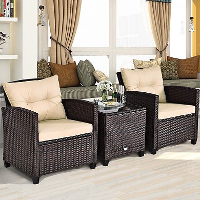 Costway 3PCS Patio Rattan Furniture Set Cushioned Conversation Set Sofa