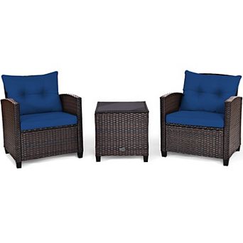 Costway 3 pc Patio Rattan Furniture Set Cushioned Conversation Set Sofa