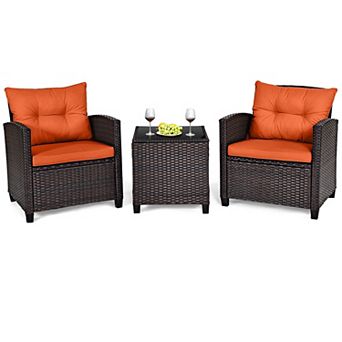 Costway 3 pc Patio Rattan Furniture Set Cushioned Conversation Set Sofa